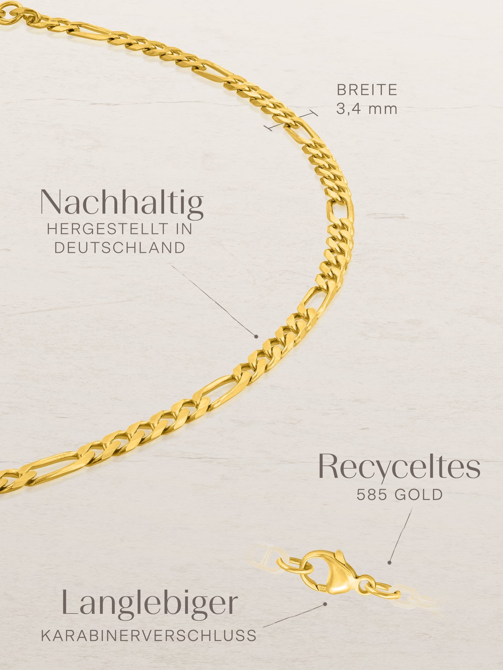 Figarokette 3:1 VARIED 14k Echtgold Diamantiert