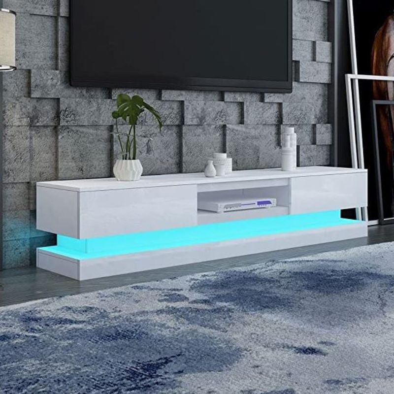 Modern High Gloss LED RGB TV Entertainment Unit with Storage 220cm - White-0